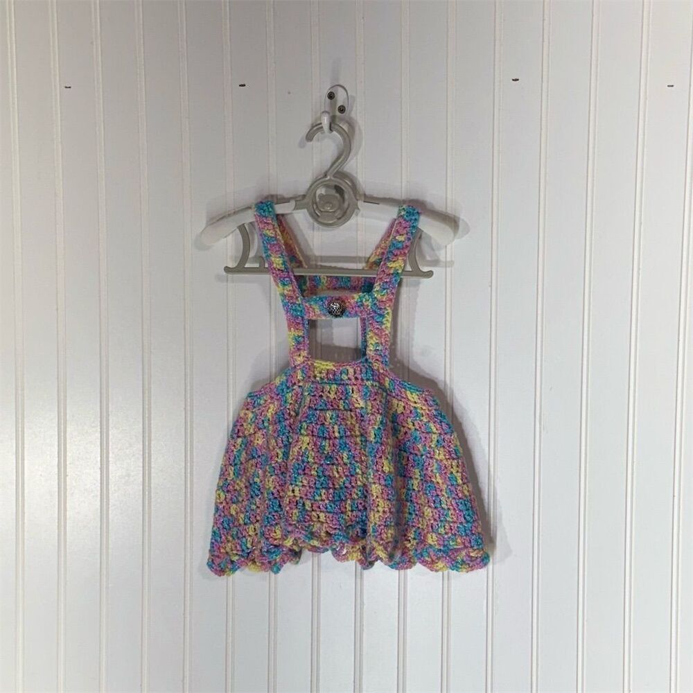 Handmade Baby Crochet Top & Bloomers Rainbow Pastel Sparkle 0–6M Cottagecore
